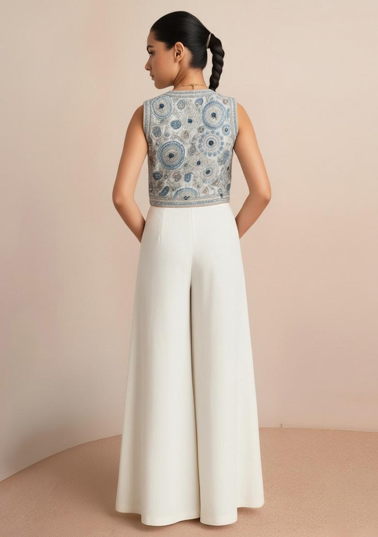 Girls White Embroidered Georgette Kurta Set - Indya