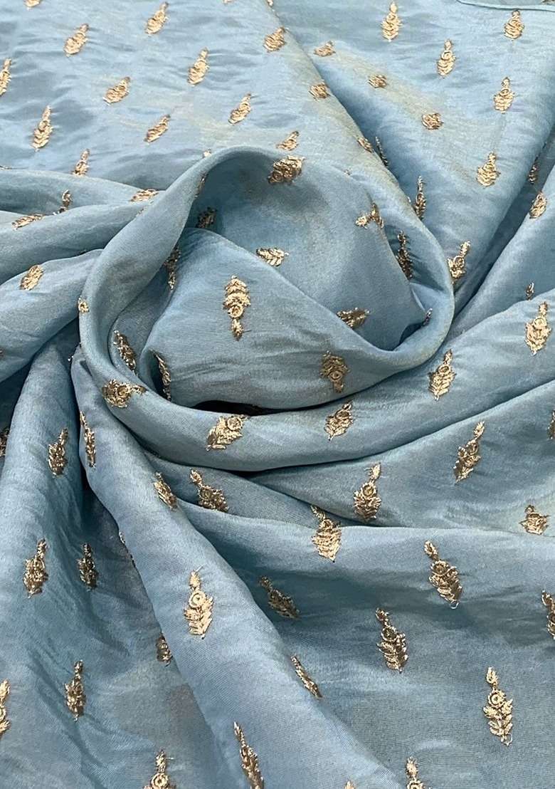 Girls Sky Blue Embroidered Tissue Kurta Set - Indya
