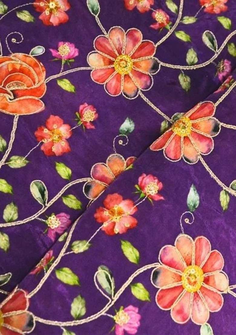 Girls Purple Floral Print Crepe Kurta Set - Indya