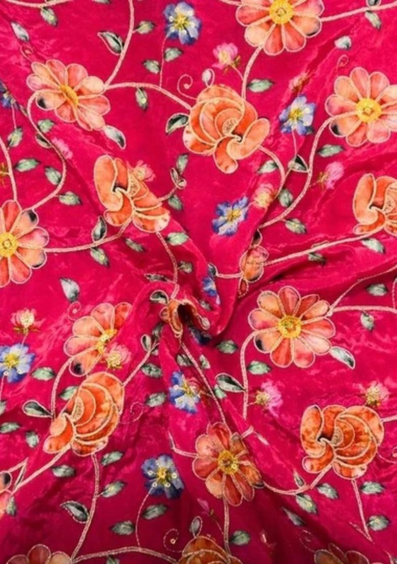 Girls Pink Floral Print Crepe Kurta Set - Indya