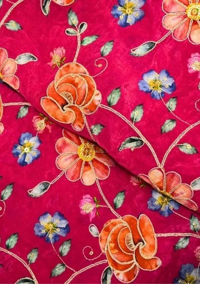 Girls Pink Floral Print Crepe Kurta Set - Indya