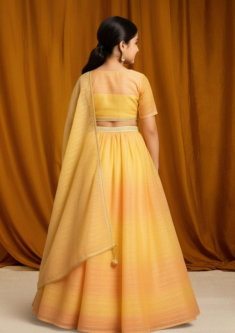 Girls Multicolor Textured Tissue Lehenga Set - Indya