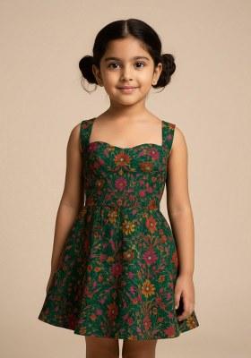 Girls Green Brocade Dress