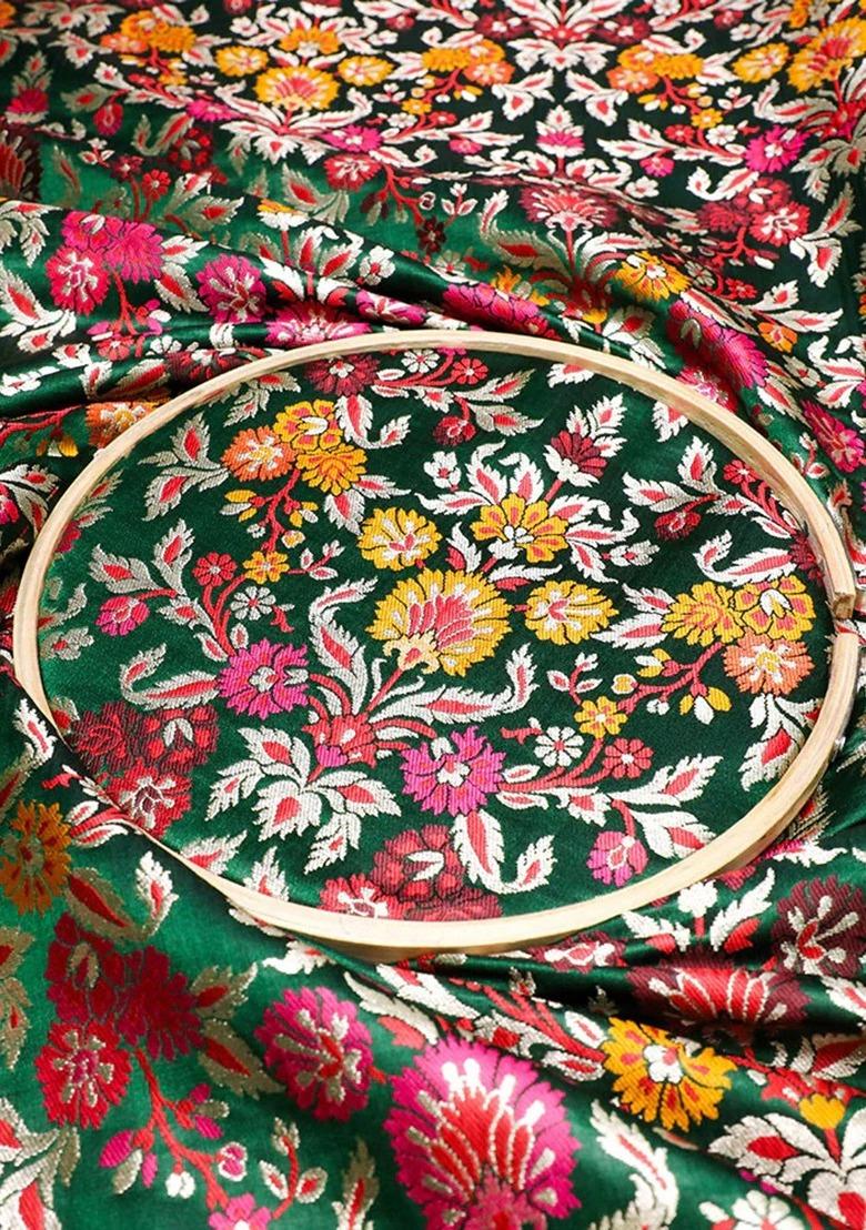 Girls Green Brocade Dress - Indya