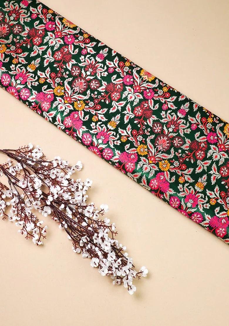 Girls Green Brocade Dress - Indya