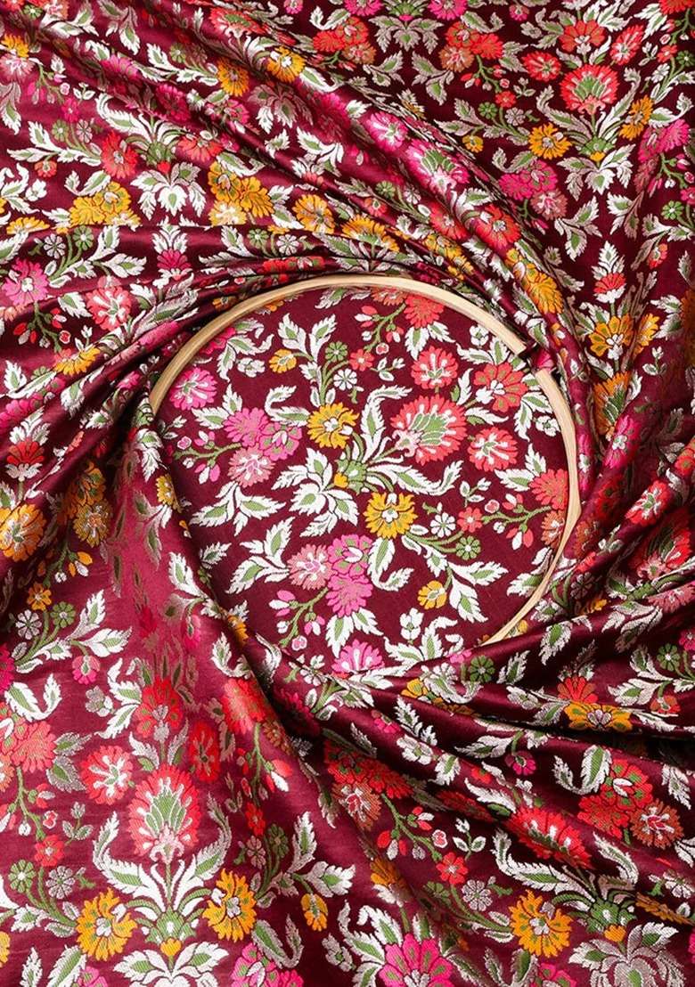 Girls Wine Brocade Dress - Indya