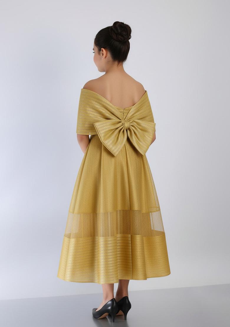 Girls Gold Brocade Dress