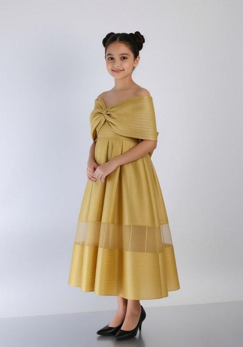 Girls Gold Brocade Dress