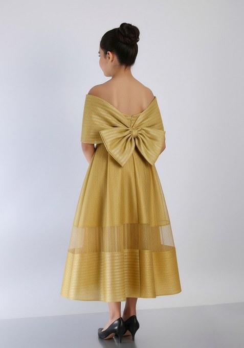 Girls Gold Brocade Dress
