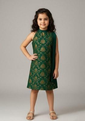 Girls Green Brocade Dress