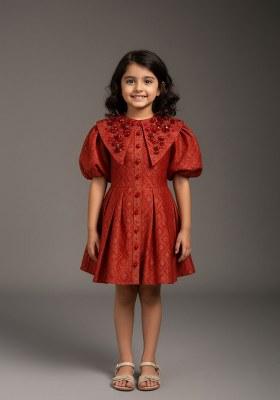 Girls Red Brocade Dress
