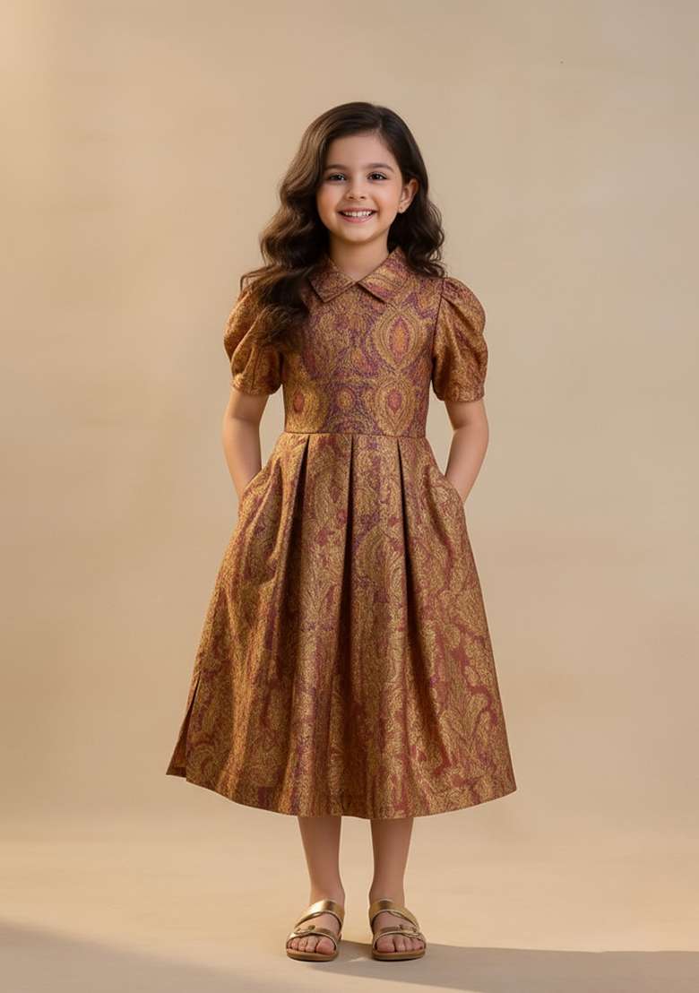Girls Purple Brocade Dress - Indya