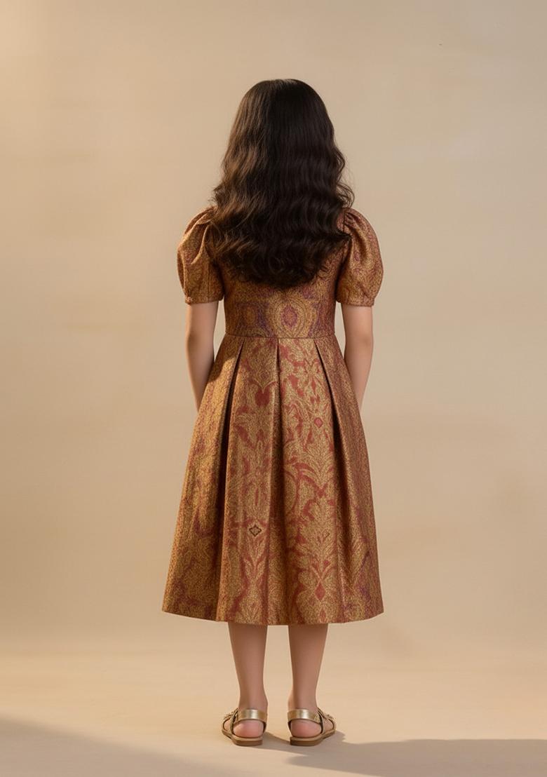 Girls Purple Brocade Dress - Indya