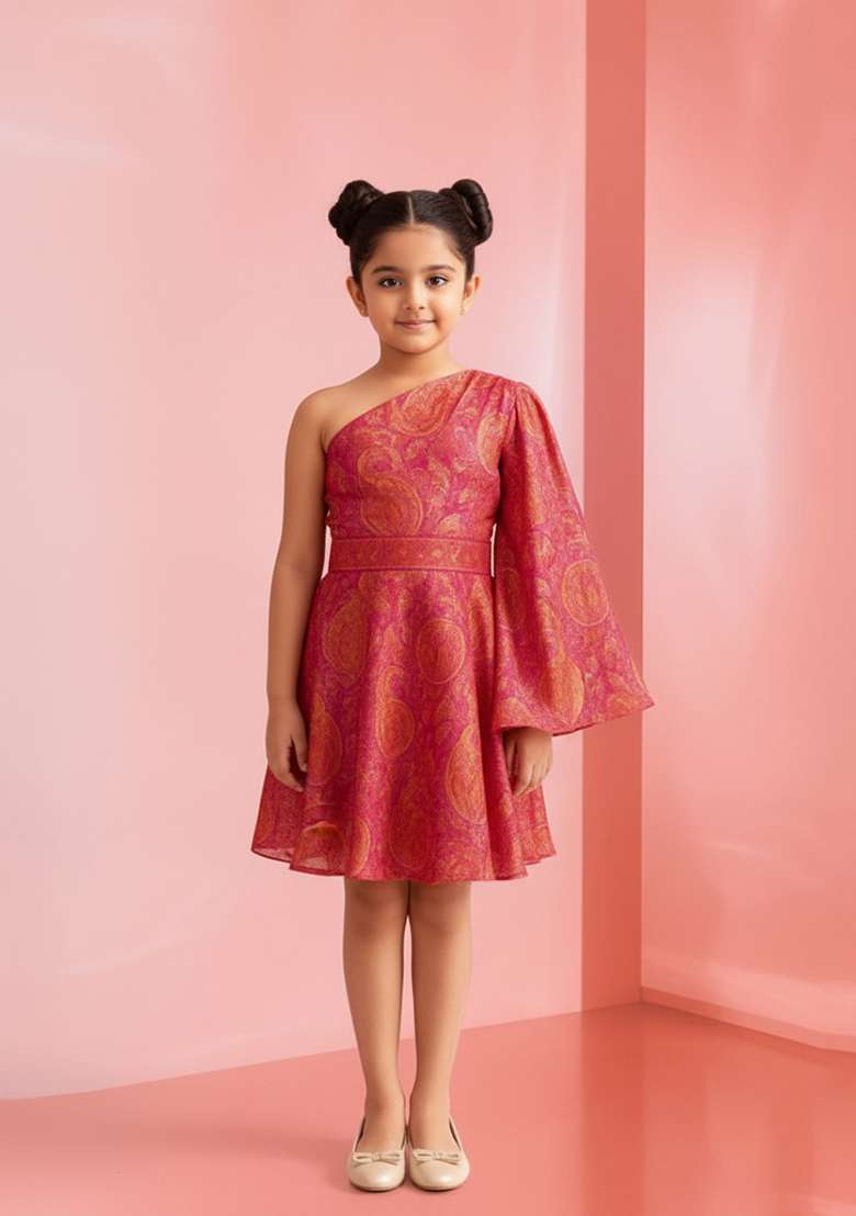 Girls Rani Pink Brocade Dress - Indya