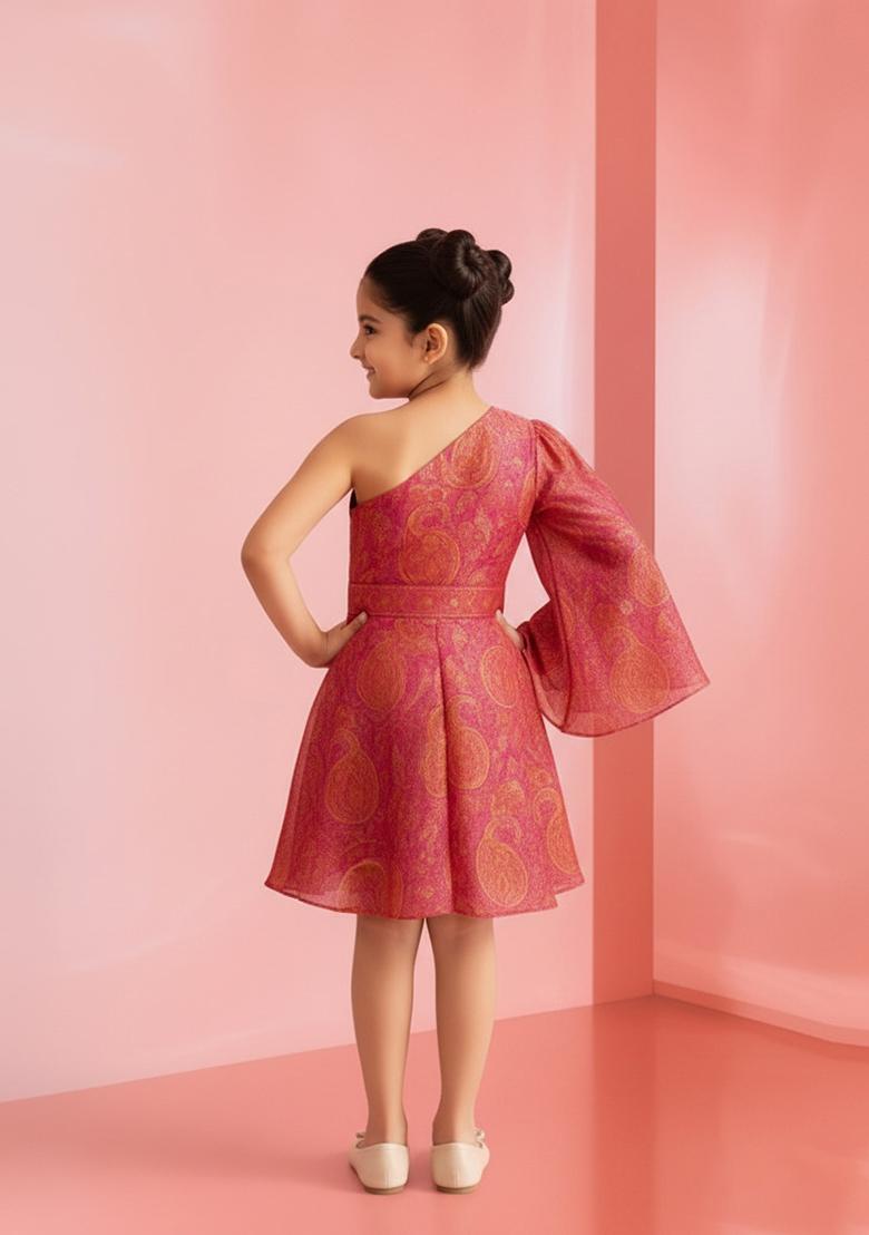 Girls Rani Pink Brocade Dress - Indya