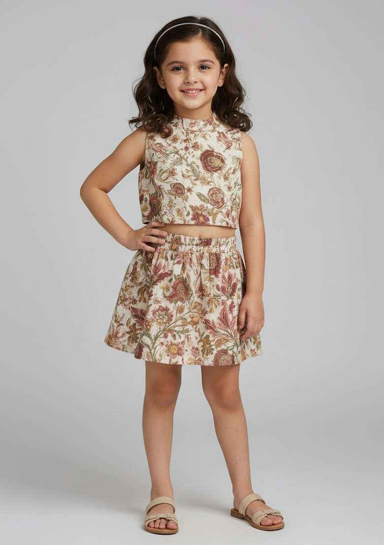 Girls Multicolor Cotton Floral Printed Dress - Indya