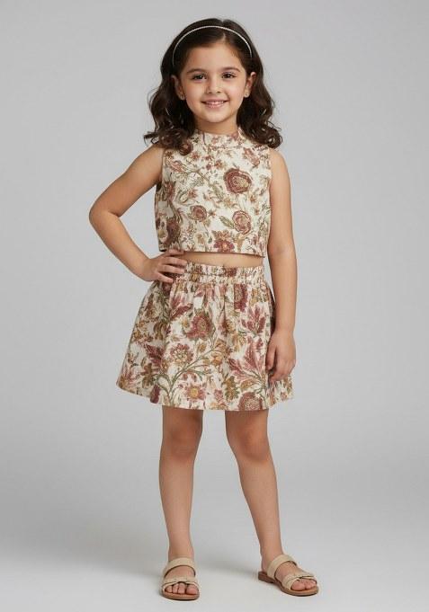 Girls Multicolor Cotton Floral Printed Dress