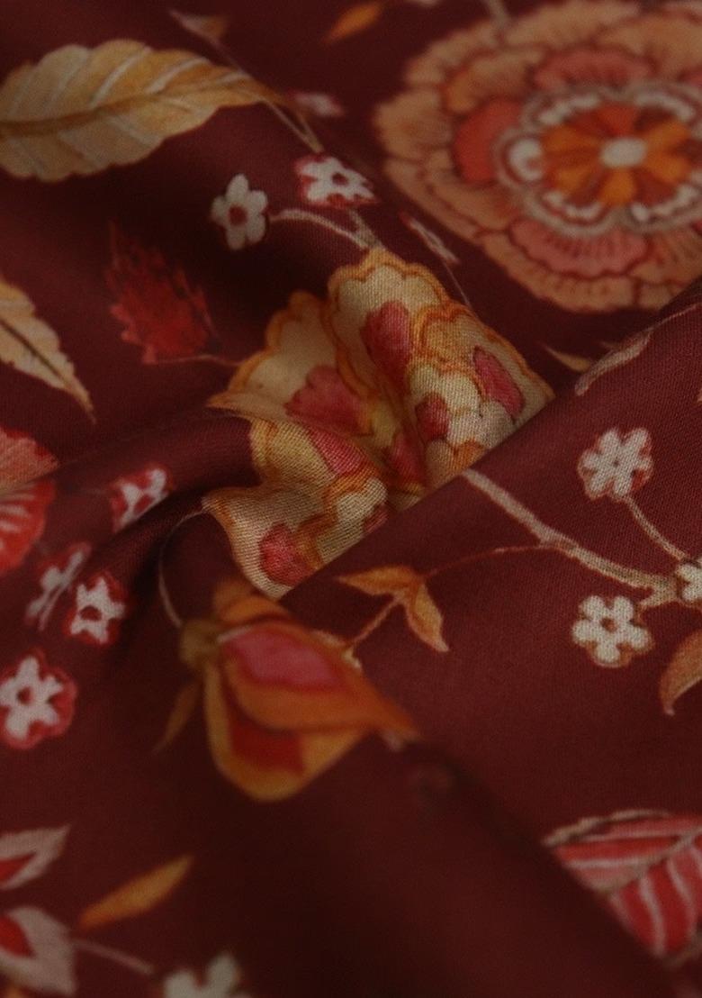 Girls Red Cotton Floral Printed Dress