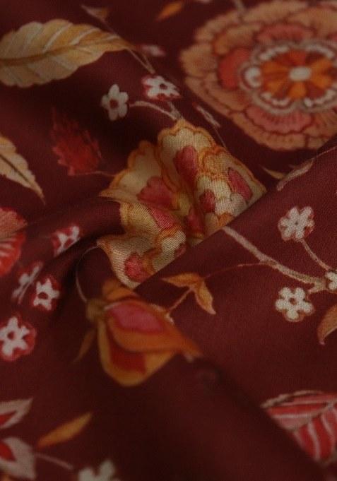 Girls Red Cotton Floral Printed Dress