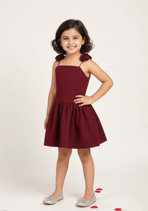 Girls Maroon Cotton Dress