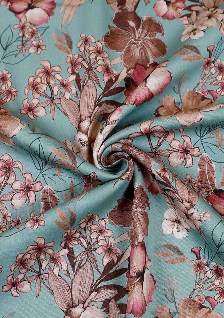 Girls Blue Cotton Floral Printed Dress - Indya