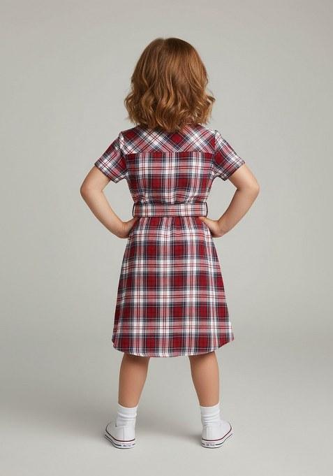 Girls Red Cotton Checked Dress