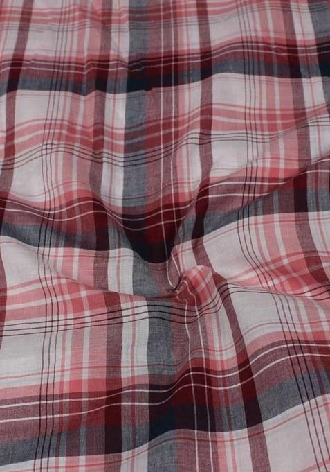 Girls Red Cotton Checked Dress