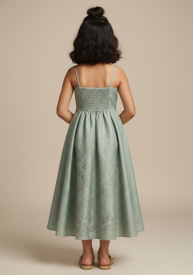 Girls Powder Blue Brocade Dress - Indya
