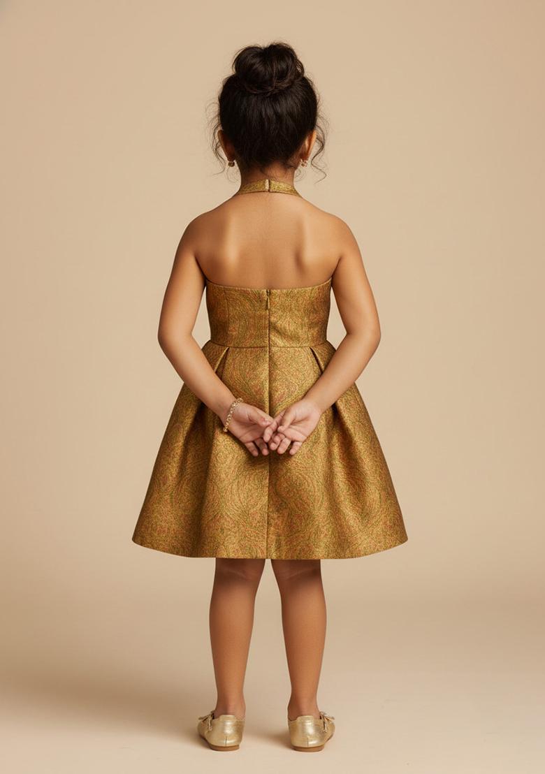 Girls Green Brocade Dress