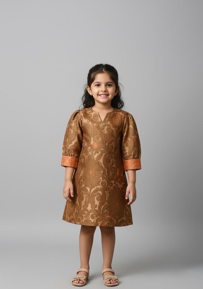 Girls Gold Brocade Dress