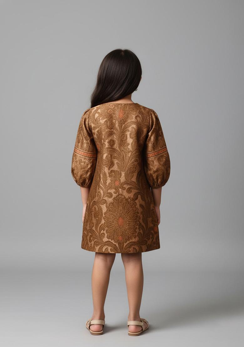 Girls Gold Brocade Dress