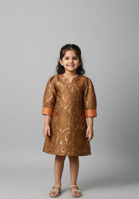 Girls Gold Brocade Dress