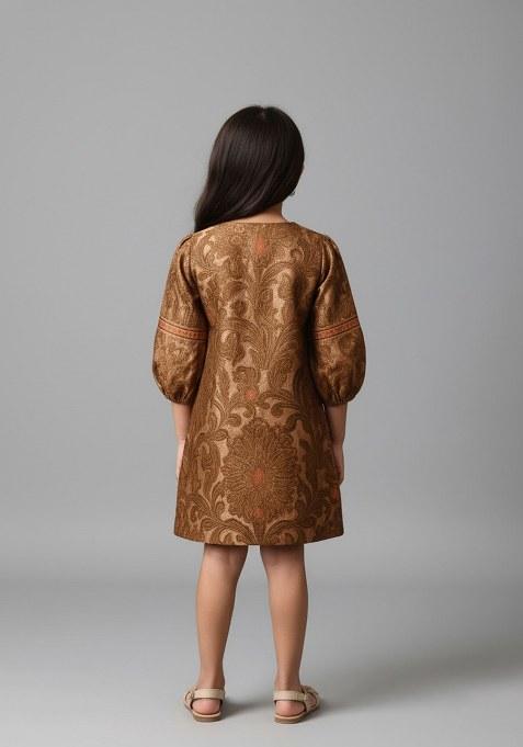Girls Gold Brocade Dress