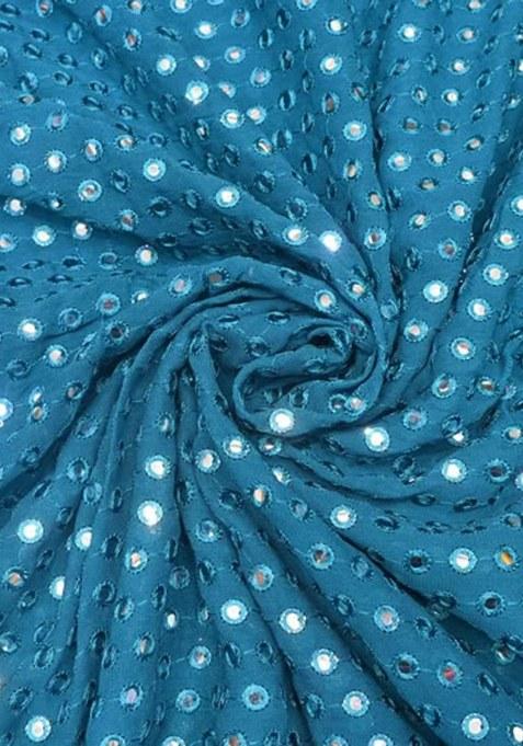 Girls Blue Georgette Embellished Fusion Set