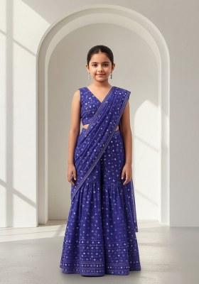 Girls Purple Georgette Embellished Fusion Set