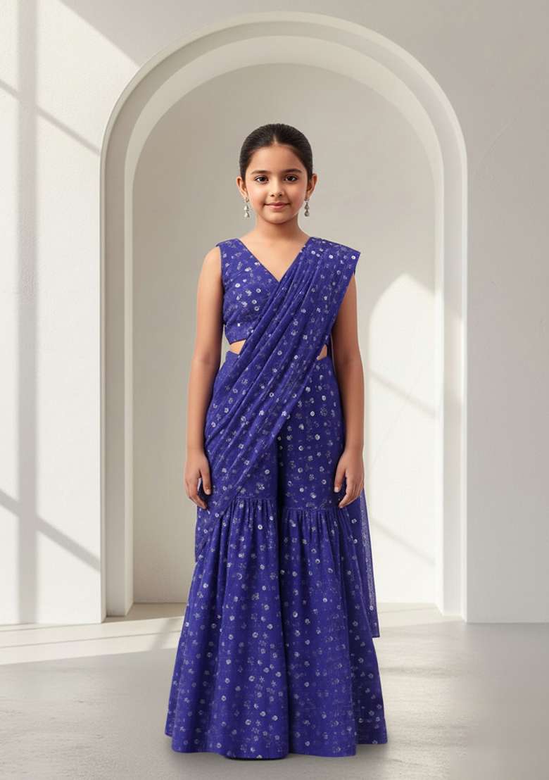 Girls Purple Georgette Embellished Fusion Set - Indya
