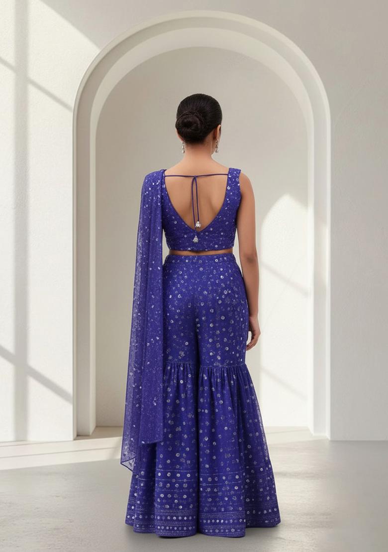 Girls Purple Georgette Embellished Fusion Set - Indya