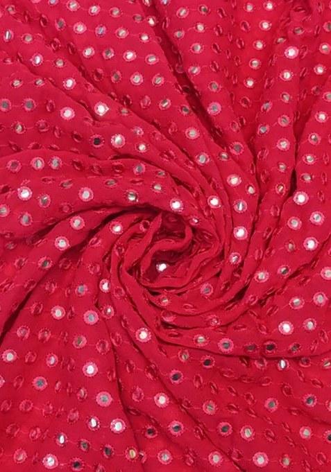 Girls Red Georgette Embellished Fusion Set