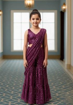 Girls Purple Georgette Sequin Fusion Set