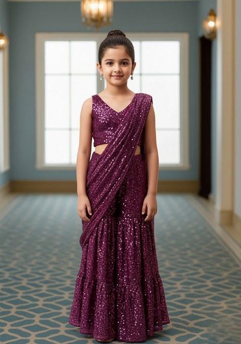 Girls Purple Georgette Sequin Fusion Set
