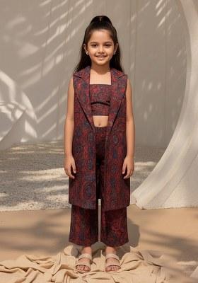 Girls Pink Silk Floral Printed Fusion Set