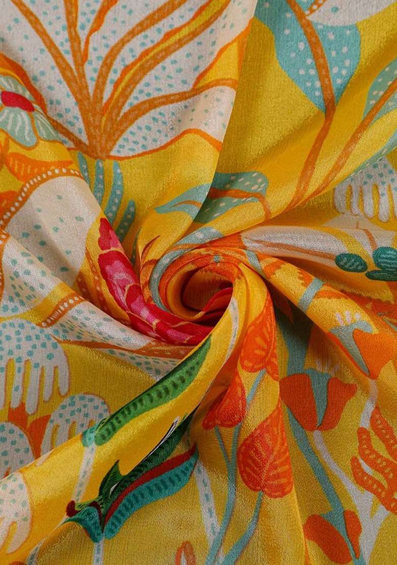 Girls Yellow Chiffon Floral Printed Fusion Set - Indya