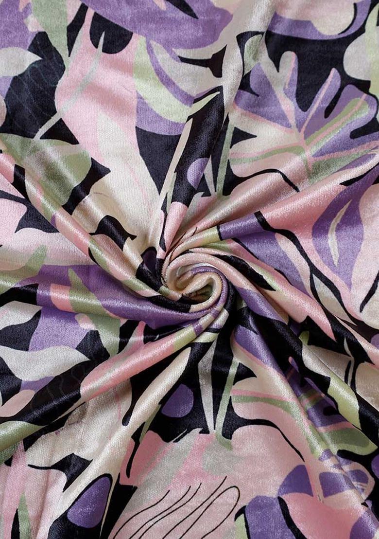 Girls Black Velvet Abstract Print Fusion Set - Indya