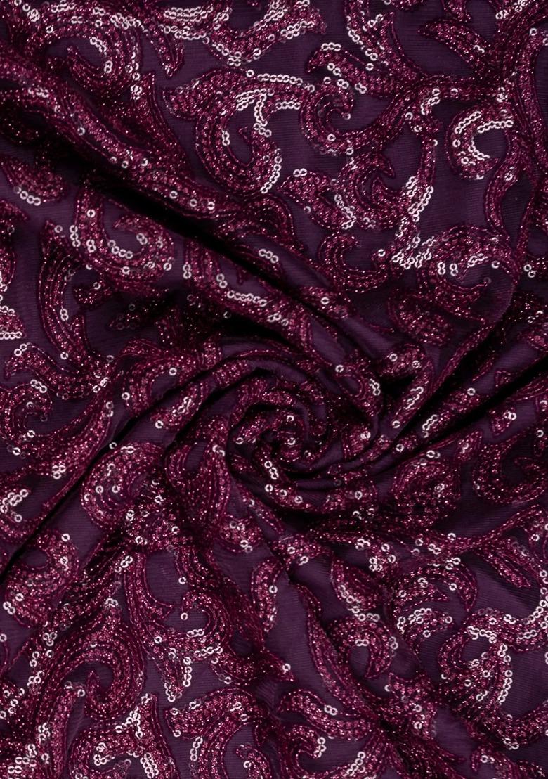 Girls Maroon Georgette Sequin Embroidered Blouse Fusion Set