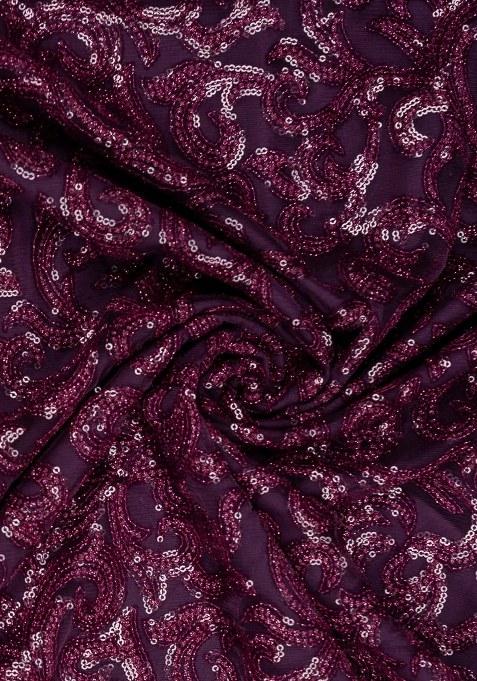 Girls Maroon Georgette Sequin Embroidered Blouse Fusion Set