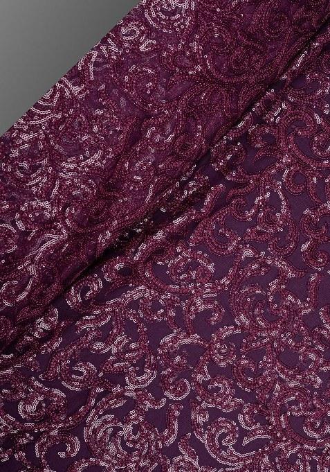 Girls Maroon Georgette Sequin Embroidered Blouse Fusion Set