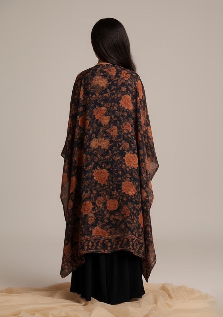 Girls Black Georgette Floral Printed Fusion Set - Indya