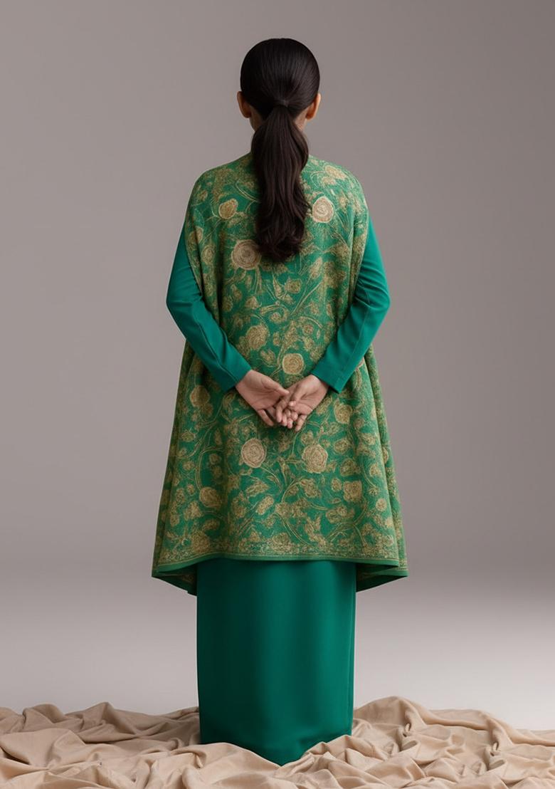 Girls Green Polyester Floral Printed Fusion Set