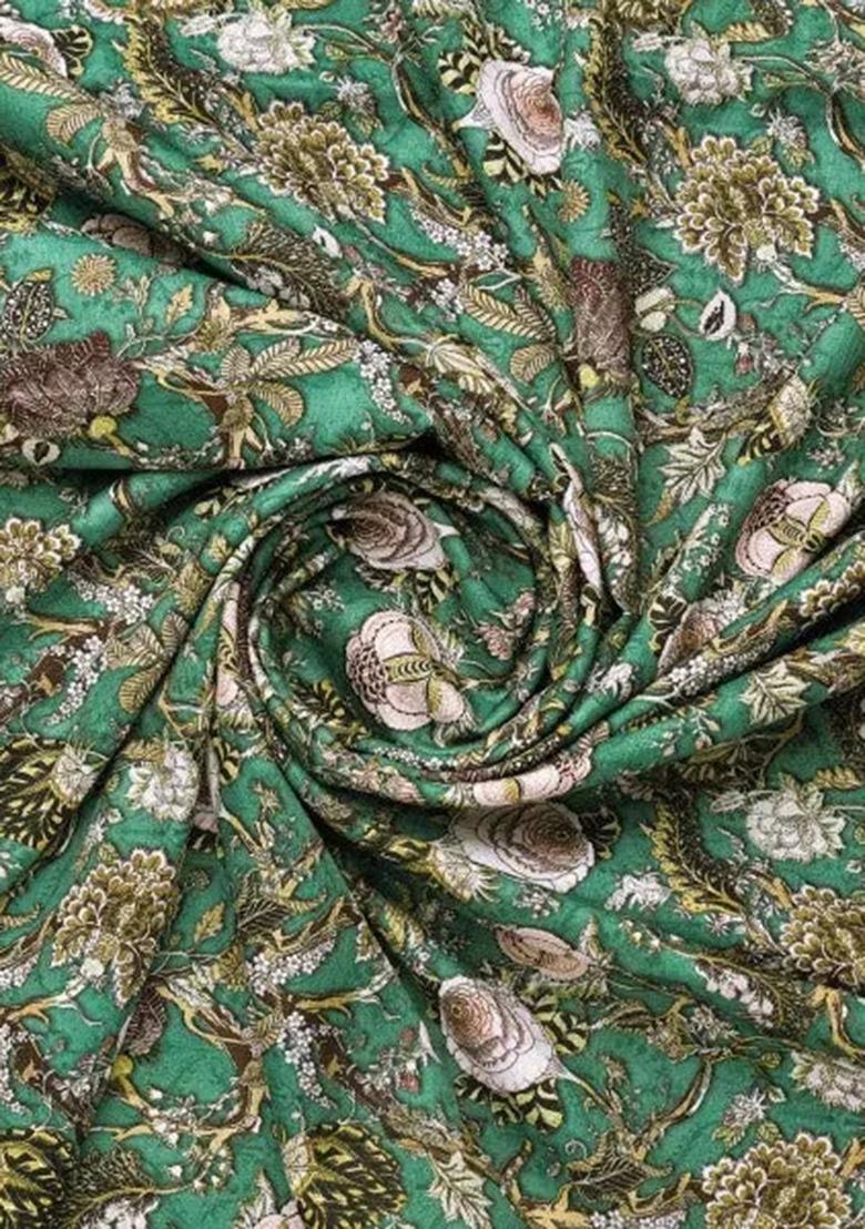 Girls Green Polyester Floral Printed Fusion Set