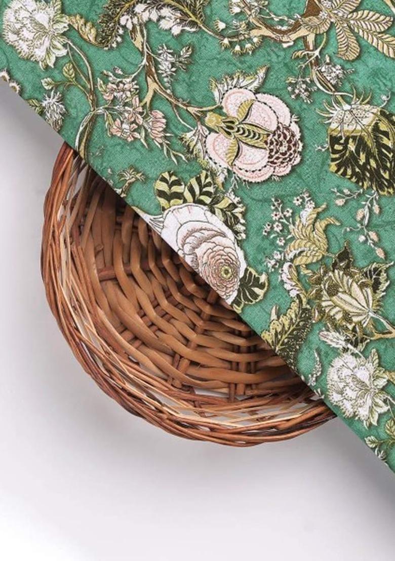 Girls Green Polyester Floral Printed Fusion Set